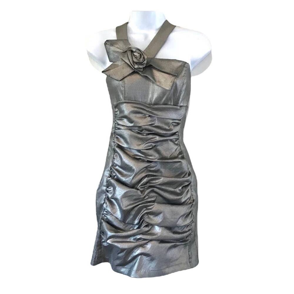 Jessica McClintock Silver Mini party dress sz 6 - Picture 4 of 9